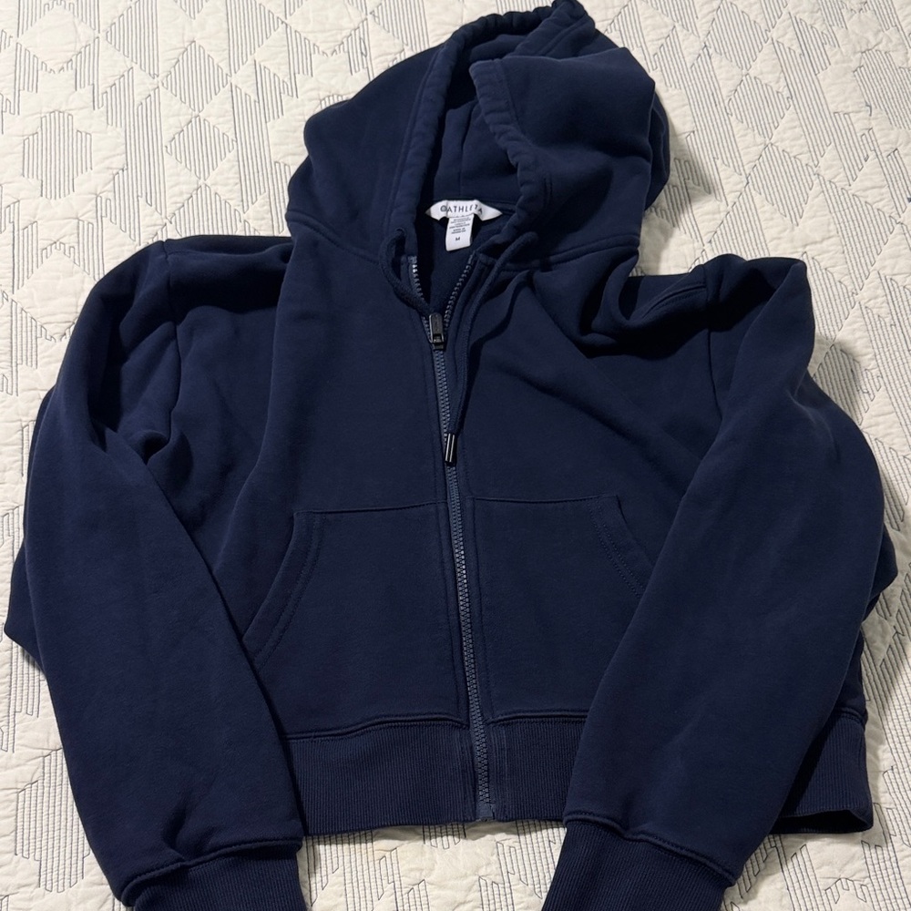 Athleta Blue Zip-Up Hoodie cropped